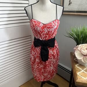 B Darlin Red and White Floral Mini Dress with Black Bow